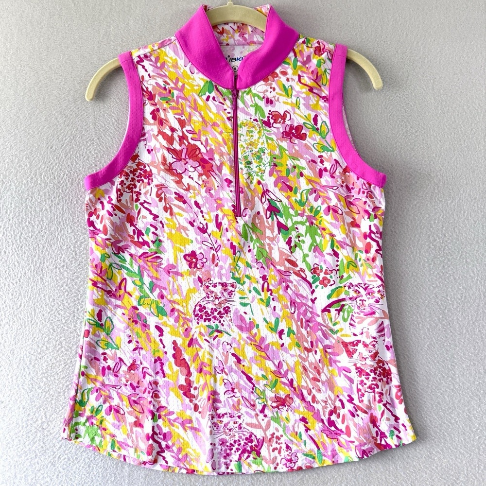 IBKUL Top Womens Small Cat Cay 1/4 Zip Sleeveless Pink Golf‎ Pickleball Tennis